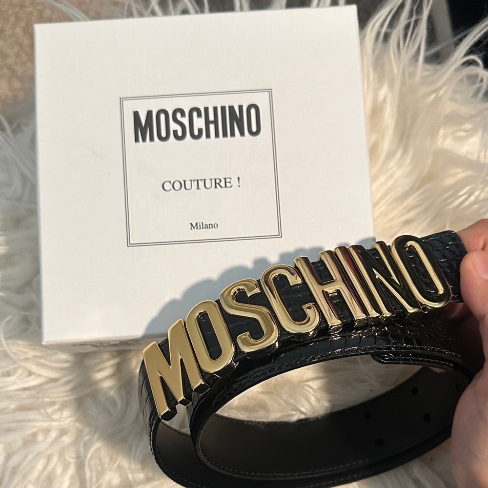 Moschino Gold Lettering Black Belt